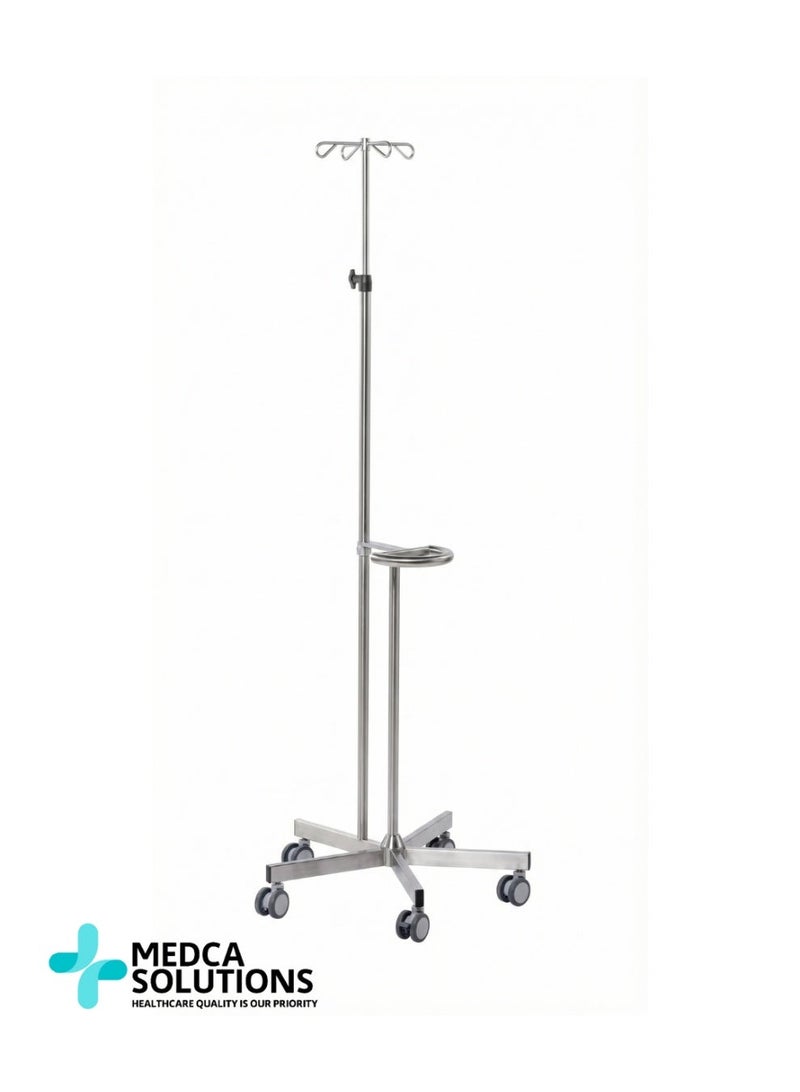 Medca Solutions Medical IV Stand - Stainless Steel 304 Mobile Drip Pole with 5 Wheels & Adjustable Height (200cm) - Heavy Duty - Made in KSA - Image 1