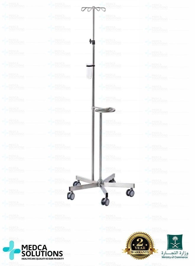 Medca Solutions Medical IV Stand - Stainless Steel 304 Mobile Drip Pole with 5 Wheels & Adjustable Height (200cm) - Heavy Duty - Made in KSA - Image 4