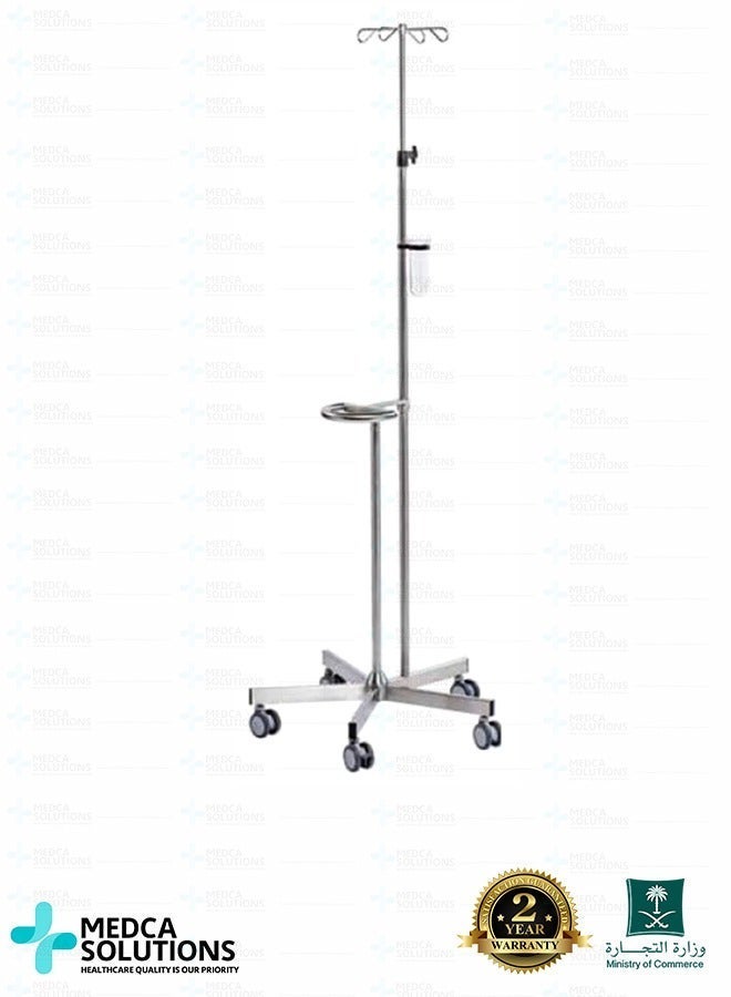 Medca Solutions Medical IV Stand - Stainless Steel 304 Mobile Drip Pole with 5 Wheels & Adjustable Height (200cm) - Heavy Duty - Made in KSA - Image 3