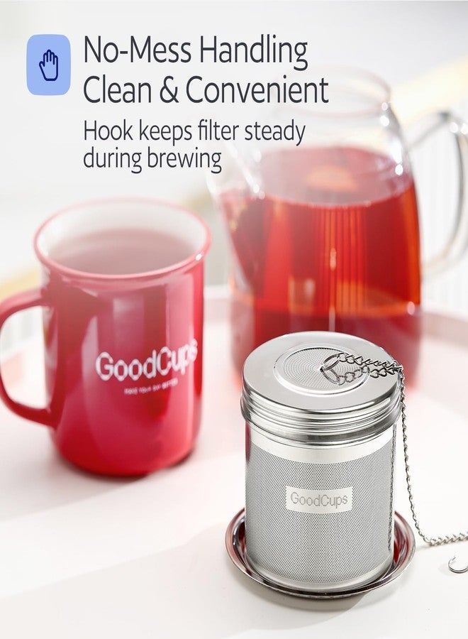 GoodCups Stainless Steel Tea Infuser for Loose Leaf Tea, Large (2.95” Diameter x 2.85” Height) - Extra Fine Mesh Strainer with Chain Hook & Lid, Reusable Tea Steeper for Mugs, Cups & Teapots - Image 4