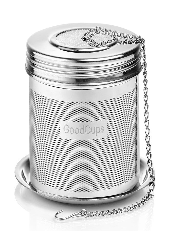 GoodCups Stainless Steel Tea Infuser for Loose Leaf Tea, Large (2.95” Diameter x 2.85” Height) - Extra Fine Mesh Strainer with Chain Hook & Lid, Reusable Tea Steeper for Mugs, Cups & Teapots - Image 1
