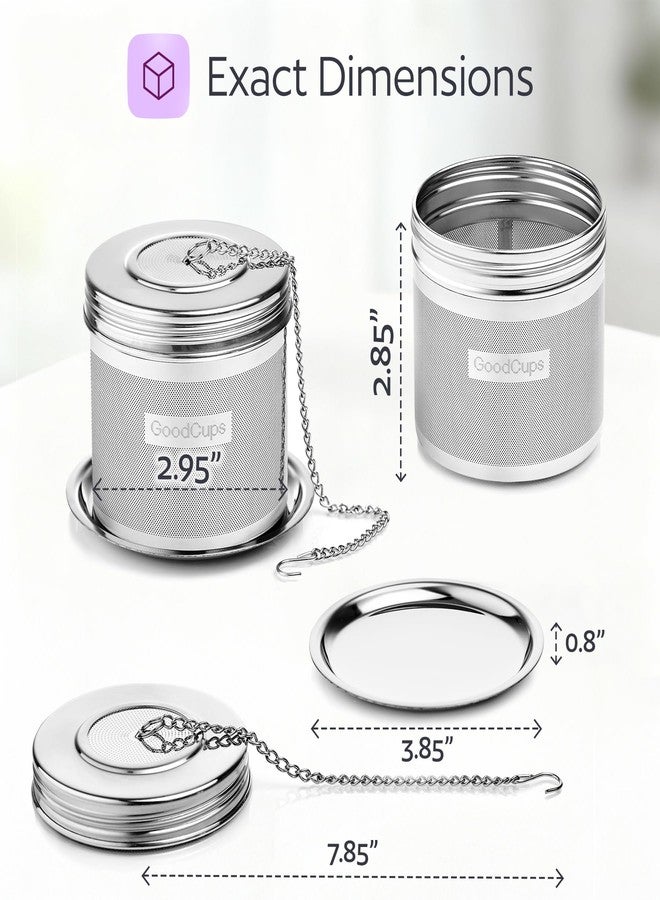 GoodCups Stainless Steel Tea Infuser for Loose Leaf Tea, Large (2.95” Diameter x 2.85” Height) - Extra Fine Mesh Strainer with Chain Hook & Lid, Reusable Tea Steeper for Mugs, Cups & Teapots - Image 2