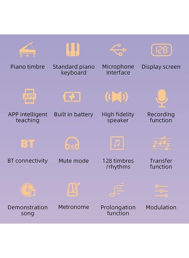 WALALLA Folding 61-Key Digital Piano, Portable Keyboard for Beginners & Adults with Carry Bag, Power Adapter and Stand - White - Image 3