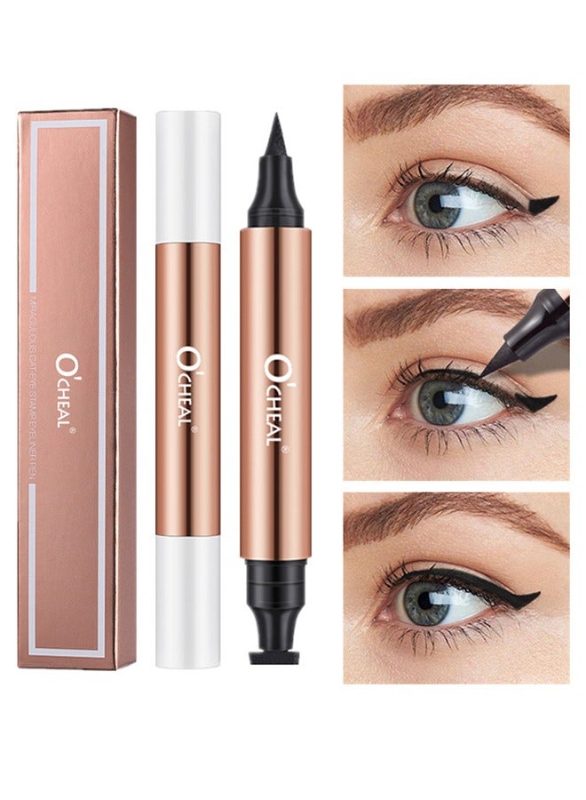 2-in-1 Eyeliner, Eyeliner with Triangle Seal, Double Ended Stamp Eyeliner, Cat's Eye Print Eyeliner, Long-lasting Waterproof and Smudge-proof Liquid Eyeliner for Women and Girls