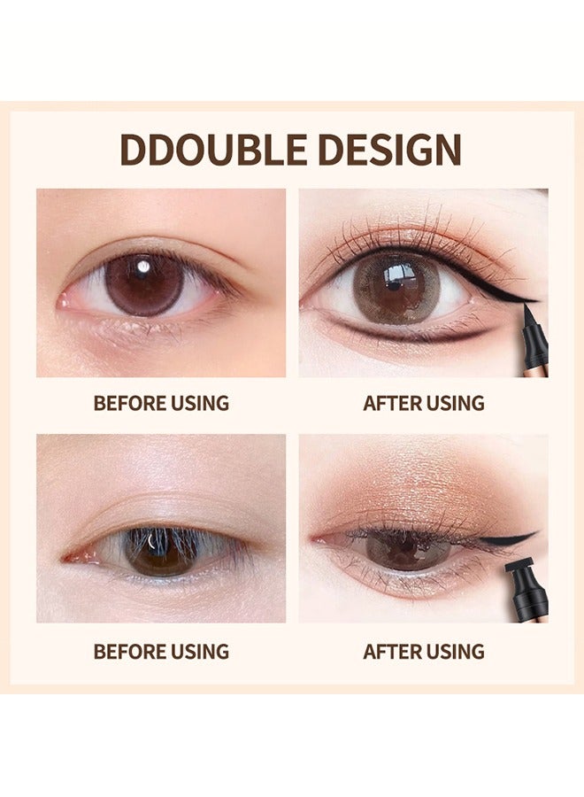 2-in-1 Eyeliner, Eyeliner with Triangle Seal, Double Ended Stamp Eyeliner, Cat's Eye Print Eyeliner, Long-lasting Waterproof and Smudge-proof Liquid Eyeliner for Women and Girls