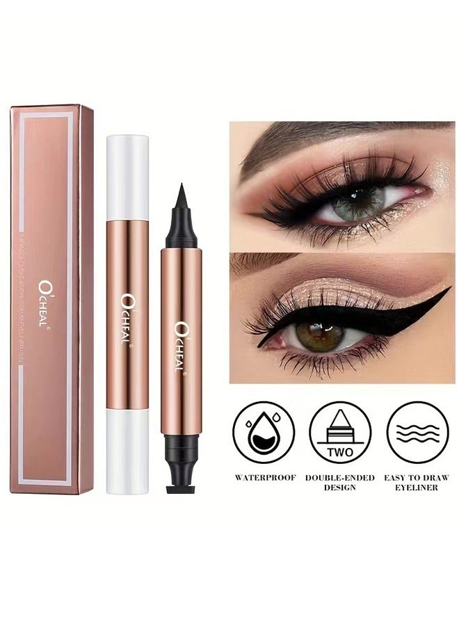 2-in-1 Eyeliner, Eyeliner with Triangle Seal, Double Ended Stamp Eyeliner, Cat's Eye Print Eyeliner, Long-lasting Waterproof and Smudge-proof Liquid Eyeliner for Women and Girls