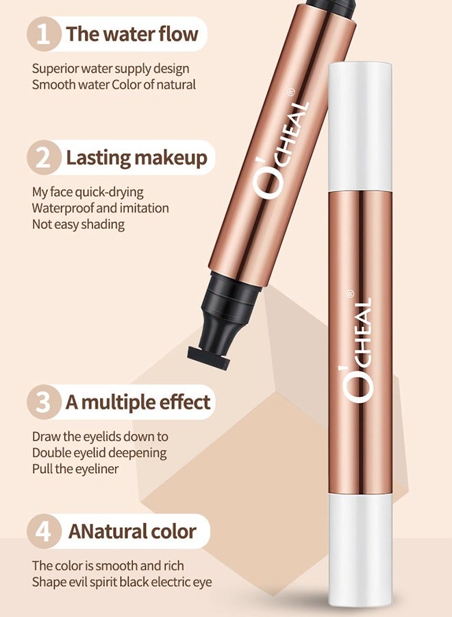2-in-1 Eyeliner, Eyeliner with Triangle Seal, Double Ended Stamp Eyeliner, Cat's Eye Print Eyeliner, Long-lasting Waterproof and Smudge-proof Liquid Eyeliner for Women and Girls