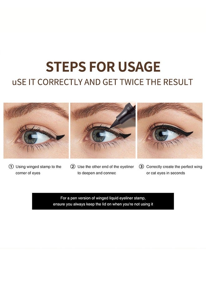2-in-1 Eyeliner, Eyeliner with Triangle Seal, Double Ended Stamp Eyeliner, Cat's Eye Print Eyeliner, Long-lasting Waterproof and Smudge-proof Liquid Eyeliner for Women and Girls