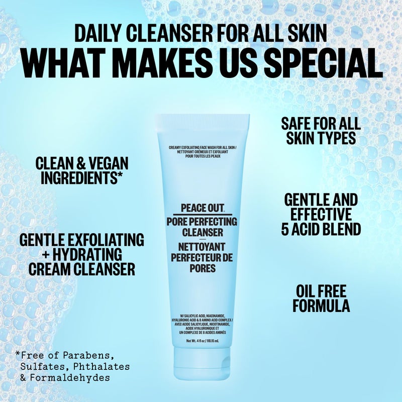 PEACE OUT Skincare Pore Perfecting Cleanser, Daily Exfoliating Face Cleanser with Salicylic Acid & Niacinamide (4 fl oz) - Image 5