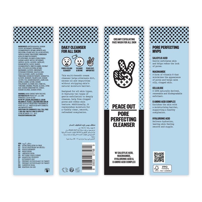 PEACE OUT Skincare Pore Perfecting Cleanser, Daily Exfoliating Face Cleanser with Salicylic Acid & Niacinamide (4 fl oz) - Image 2