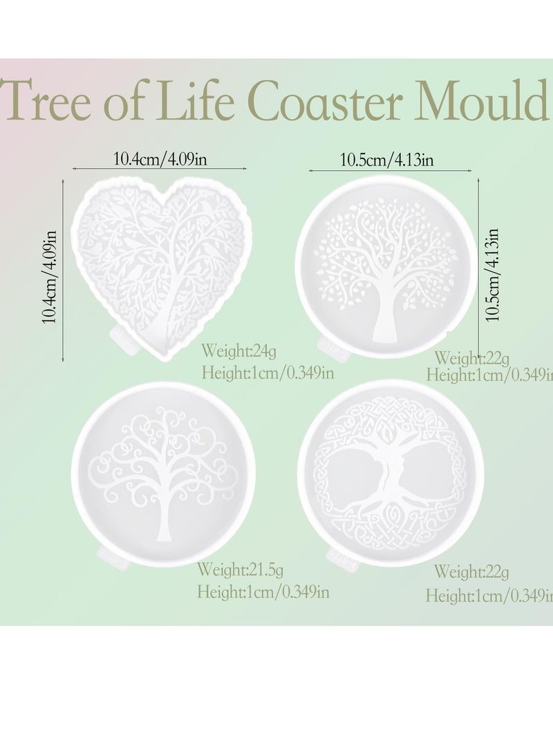 Excefore Resin Molds, 4PCS Tree of Life Resin Molds, Heart and Round Coaster Silicone Molds for Epoxy Resin Casting, DIY Drink Coasters, Art Cups Mat, and Candle Holders - Image 2