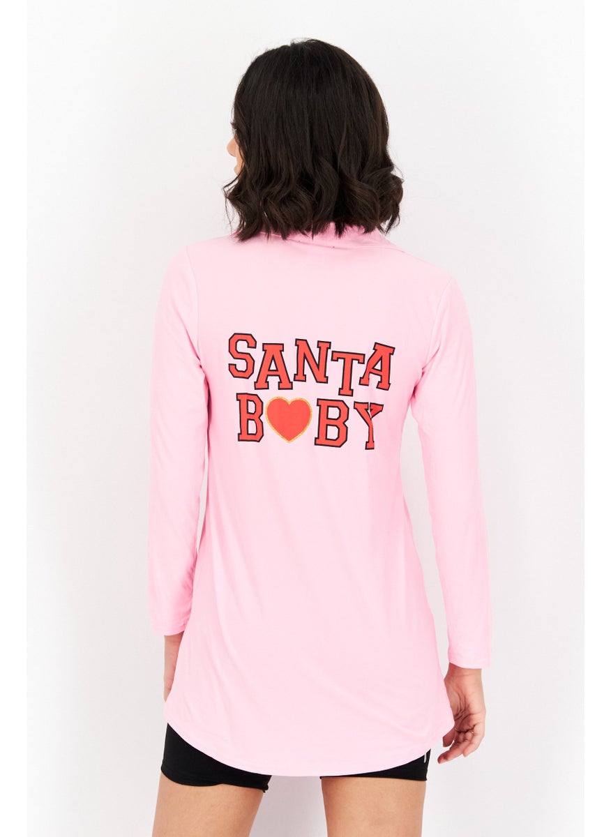Not A Morning Person - Women Long Sleeve Button Front Night Shirt, Pink - Image 1