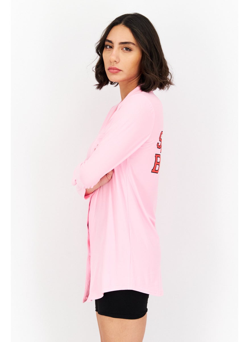 Not A Morning Person - Women Long Sleeve Button Front Night Shirt, Pink - Image 1