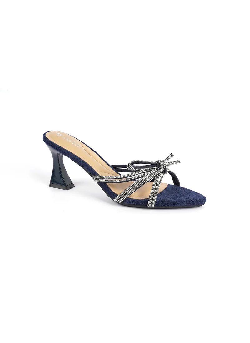 Cuple Womens heeled with mesh embelished mules