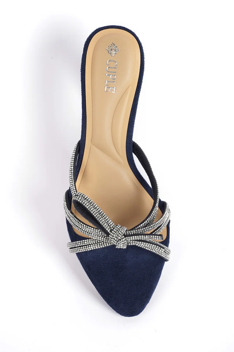 Cuple Womens heeled with mesh embelished mules