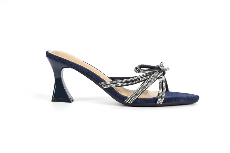 Womens heeled with mesh embelished mules