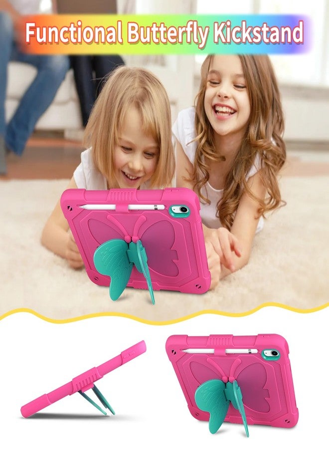 جراب WESADN لجهاز iPad الجيل العاشر 2022 للبنات، مزود بواقي شاشة، مسند على شكل فراشة، حبل تعليق، سلسلة مفاتيح، وحامل أقلام، غطاء متين مقاوم للصدمات لجهاز iPad الجيل العاشر 10.9 بوصة، لون أحمر وردي - Image 5