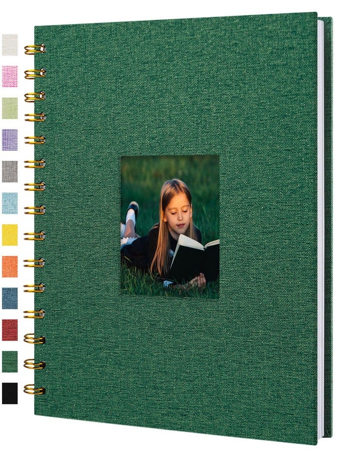 Hiwhy Scrapbook Photo Album Linen Cover, 8 x 8 Inch Hardcover Kraft White Pages Memory Book, for Travel Wedding Guest Book Christmas Baby Shower (20 Sheets/ 40 Pages,Darkgreen) - Image 1