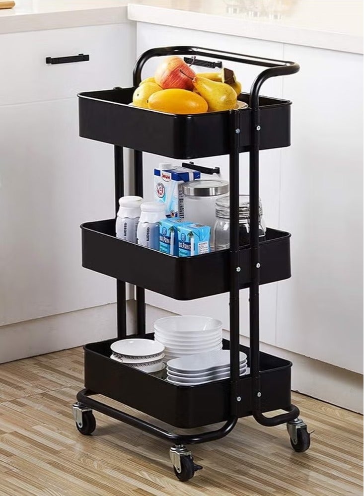 Generic Household Organizer Rack with Wheels 3 Tier Mobile Rolling Storage Cart Removable Bathroom Kitchen Storage Trolley  - Image 1