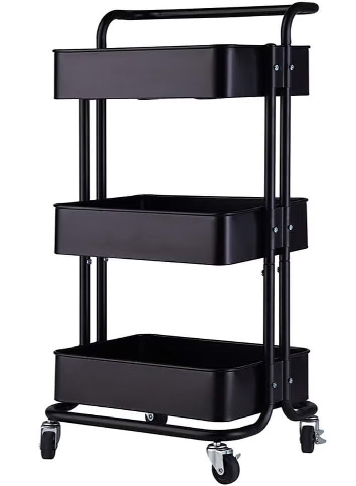 Generic Household Organizer Rack with Wheels 3 Tier Mobile Rolling Storage Cart Removable Bathroom Kitchen Storage Trolley  - Image 2