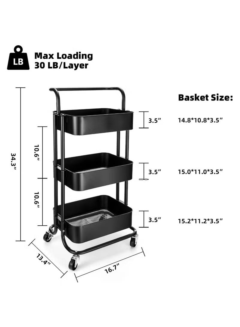 Generic Household Organizer Rack with Wheels 3 Tier Mobile Rolling Storage Cart Removable Bathroom Kitchen Storage Trolley  - Image 3