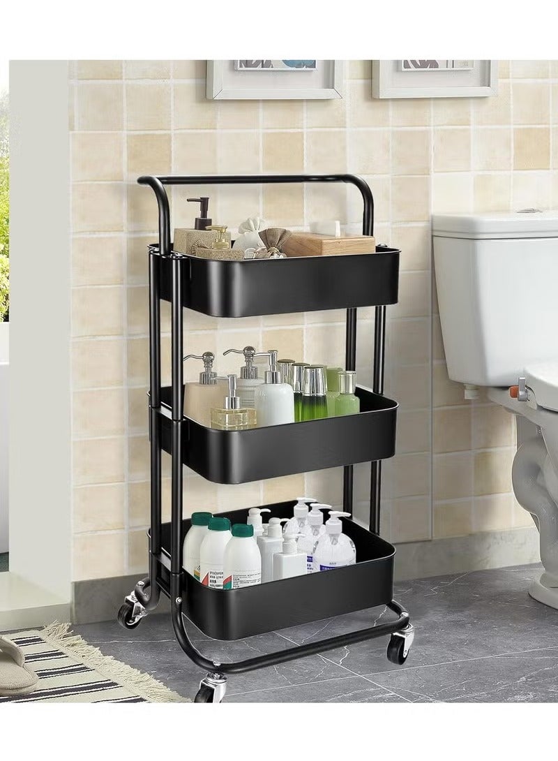 Generic Household Organizer Rack with Wheels 3 Tier Mobile Rolling Storage Cart Removable Bathroom Kitchen Storage Trolley  - Image 4