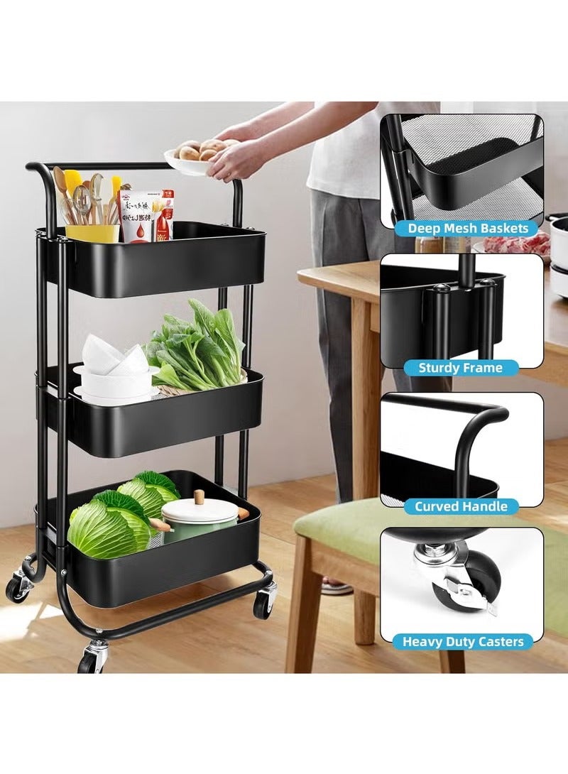 Generic Household Organizer Rack with Wheels 3 Tier Mobile Rolling Storage Cart Removable Bathroom Kitchen Storage Trolley  - Image 5