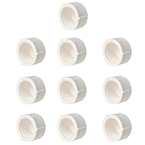 FangKingNo 10pcs 0.5Inch PVC Pipe Fittings End Female Thread Cap Plug Adapter Coupling Pipe Fittings BSPT Thread White 10 Pack (1/2", 10) - Image 1