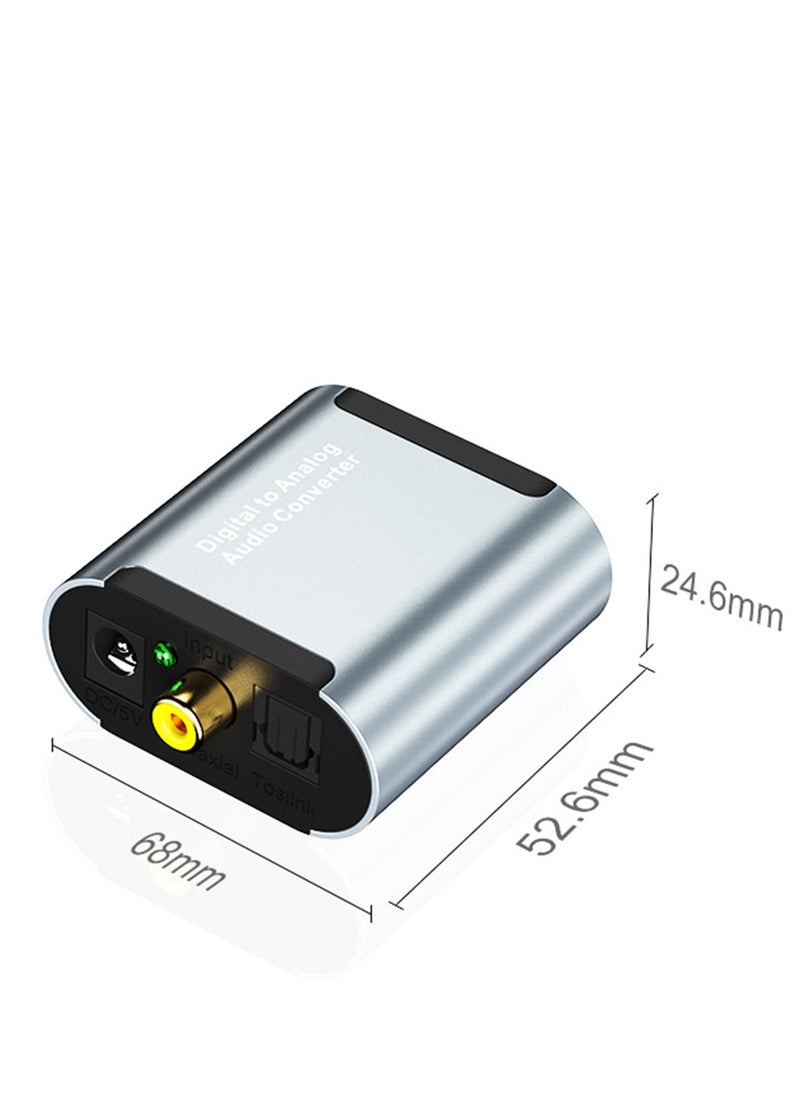 DAC Digital to Analog Audio Converter Aluminum Optical to RCA Converter with Optical Coaxial Cable Digital Spdif/Optical/Toslink to Analog Stereo L/R RCA for PS4 Xbox TV DVD 3.5mm Jack