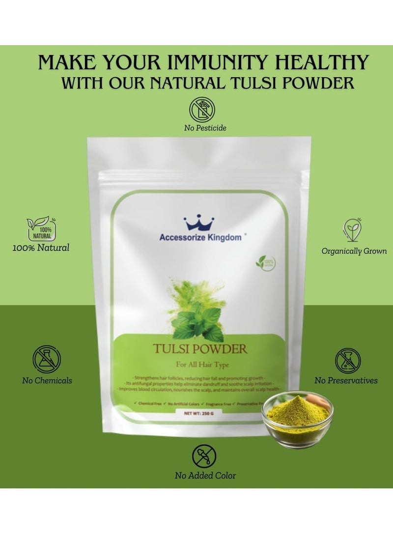 مملكة الإكسسوارات مسحوق تولسي (250 جم) - طبيعي نقي 100٪ | مناسب للشعر والبشرة | يغذي الشعر ويقلل من تساقط الشعر ويحفز النمو | يهدئ فروة الرأس ويحسن ملمس البشرة ويتحكم في الزيت - Image 2