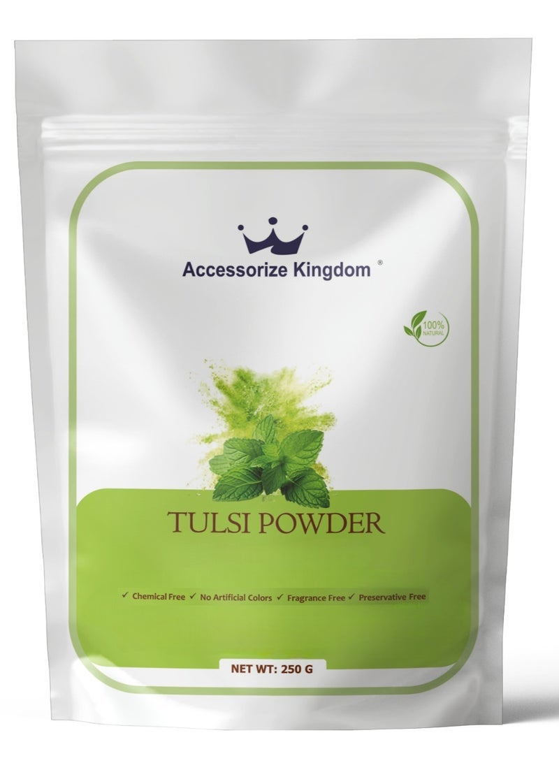 مملكة الإكسسوارات مسحوق تولسي (250 جم) - طبيعي نقي 100٪ | مناسب للشعر والبشرة | يغذي الشعر ويقلل من تساقط الشعر ويحفز النمو | يهدئ فروة الرأس ويحسن ملمس البشرة ويتحكم في الزيت - Image 1