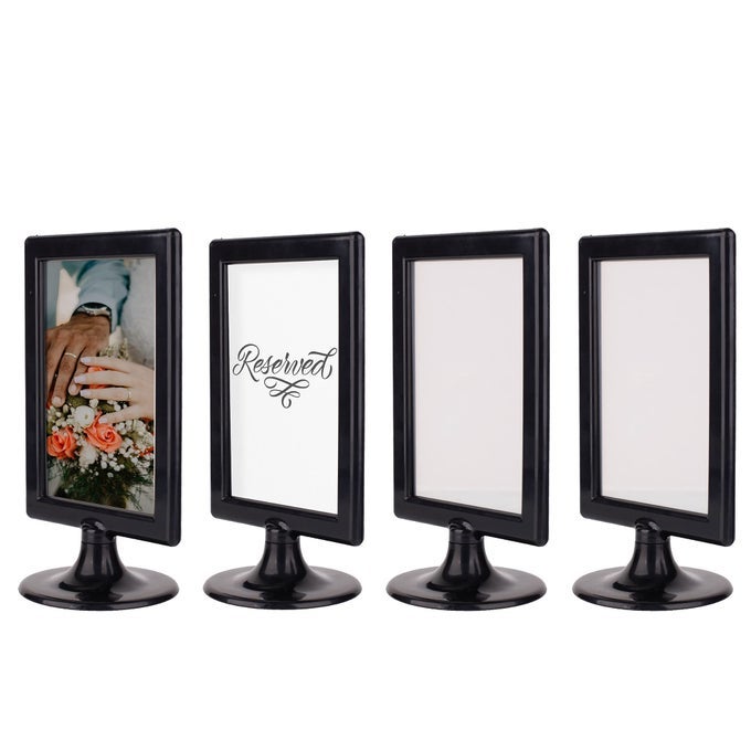 DOUBLE SIDED STANDING PICTURE FRAMES BLACK 4 COUNT 4X6 INCH PEDESTAL PHOTO FRAME WITH INSERTS AND BASE 2 SIDED FRAME FOR VERTICAL DISPLAY