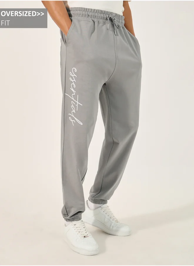 ستايلي Styli Slogan Print Oversized Jogger with Slip Pocket