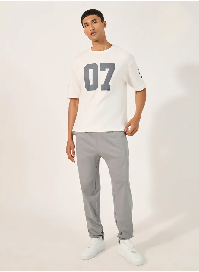 ستايلي Styli Slogan Print Oversized Jogger with Slip Pocket