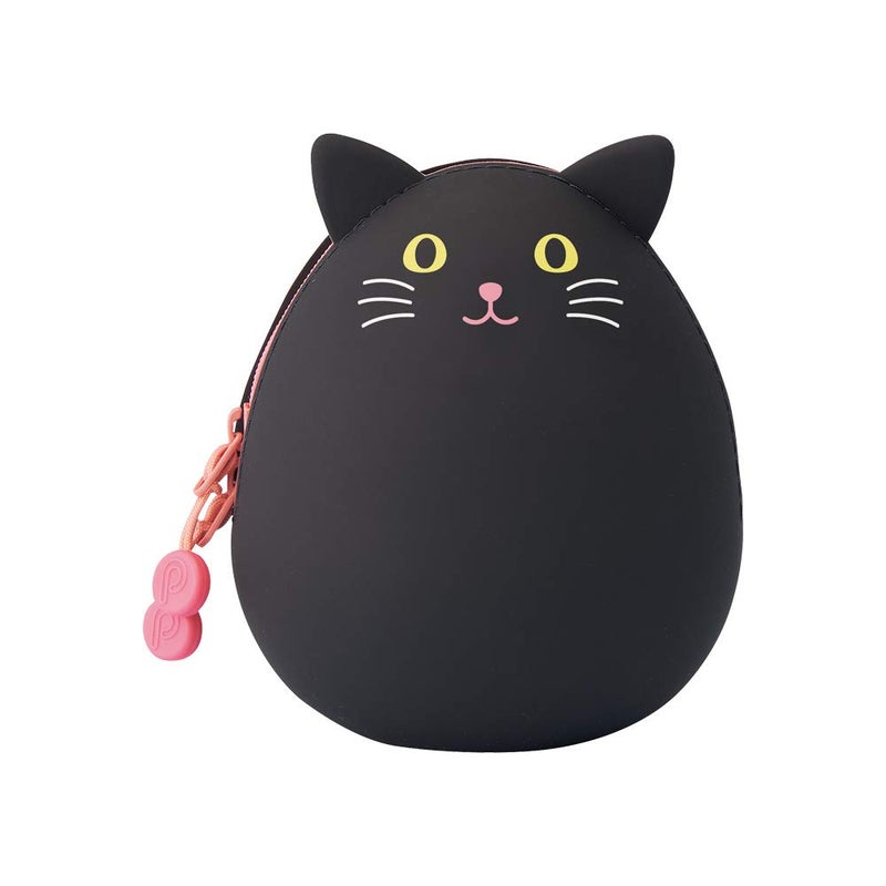 LIHIT LAB PuniLabo Mini Zipper Pouch, Egg-Shaped, Black Cat (A7782-3), Medium: 2.2 Ãƒâ€” 2.4 inches - Image 1