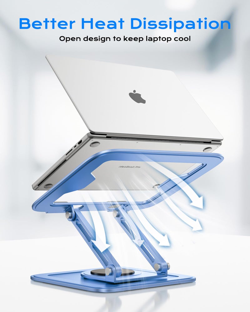 LOXP Adjustable Laptop Stand, Computer Stand with 360 Rotating Base, Ergonomic Laptop Riser Mount for Desk Foldable Protable Computer Desk Fits with MacBook Pro Air (10-16") - Blue - Image 4