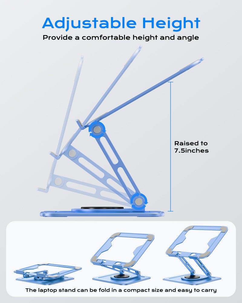 LOXP Adjustable Laptop Stand, Computer Stand with 360 Rotating Base, Ergonomic Laptop Riser Mount for Desk Foldable Protable Computer Desk Fits with MacBook Pro Air (10-16") - Blue - Image 3
