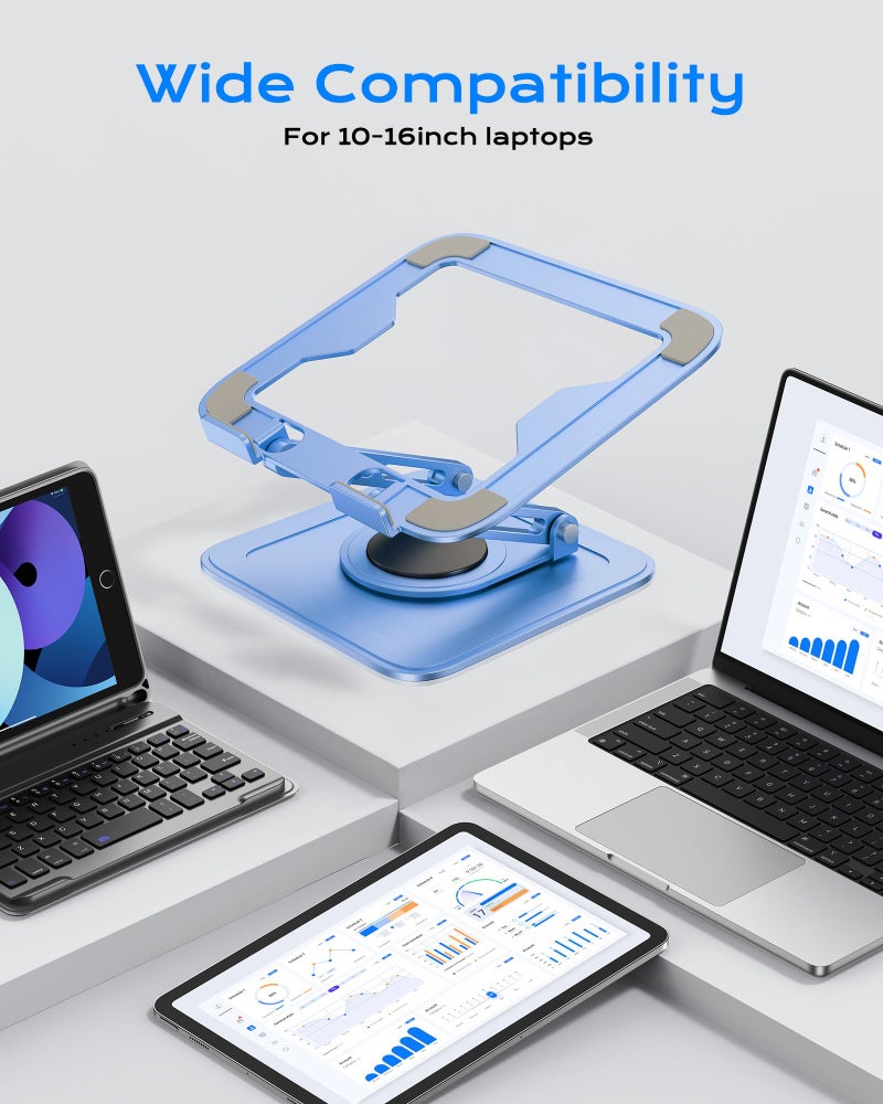 LOXP Adjustable Laptop Stand, Computer Stand with 360 Rotating Base, Ergonomic Laptop Riser Mount for Desk Foldable Protable Computer Desk Fits with MacBook Pro Air (10-16") - Blue - Image 5