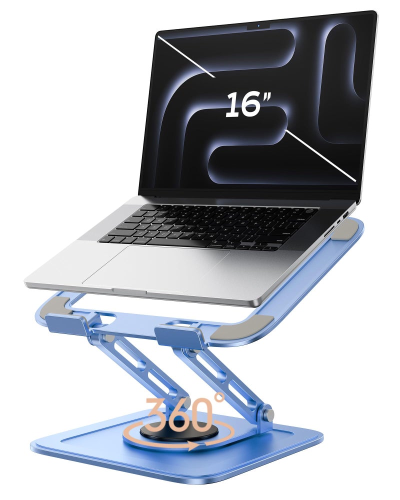 LOXP Adjustable Laptop Stand, Computer Stand with 360 Rotating Base, Ergonomic Laptop Riser Mount for Desk Foldable Protable Computer Desk Fits with MacBook Pro Air (10-16") - Blue - Image 1