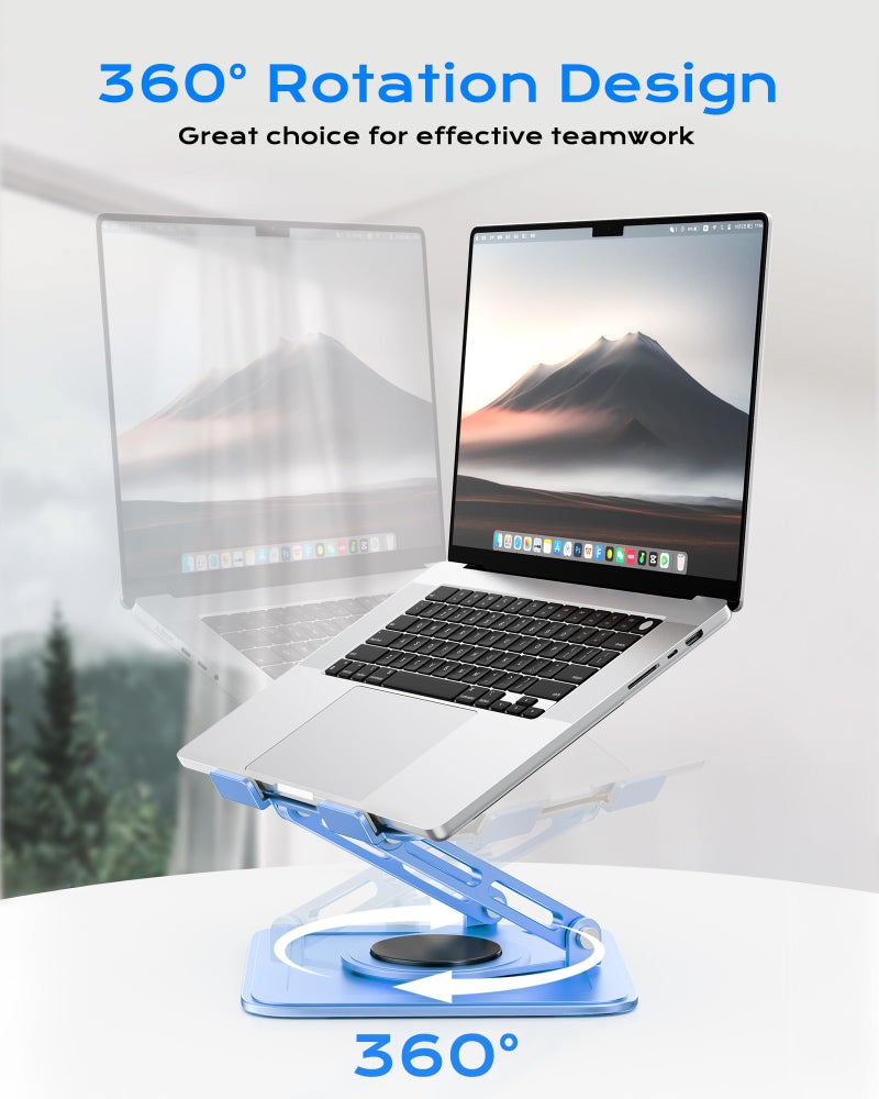 LOXP Adjustable Laptop Stand, Computer Stand with 360 Rotating Base, Ergonomic Laptop Riser Mount for Desk Foldable Protable Computer Desk Fits with MacBook Pro Air (10-16") - Blue - Image 2