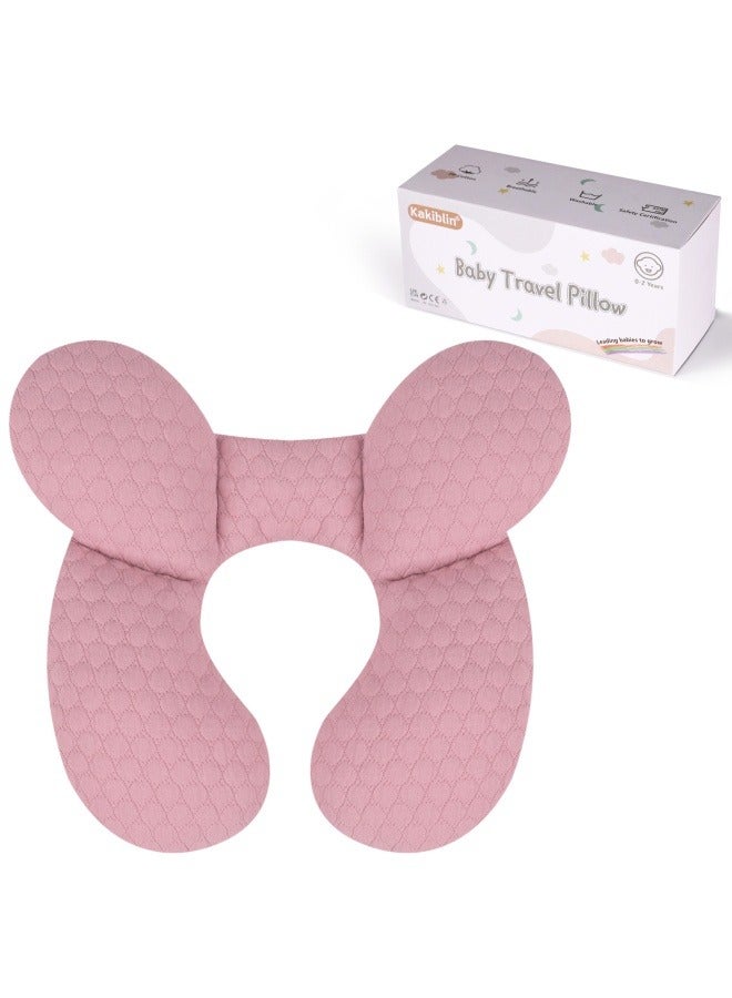 KAKIBLIN Upgraded Baby Neck Pillow, Carseat Head Support for Infant, Newborn Travel Pillow for Stroller & Pushchair, Breathable Baby Pillow for Sleeping, Ergonomic Head Support (Pink) - Image 1