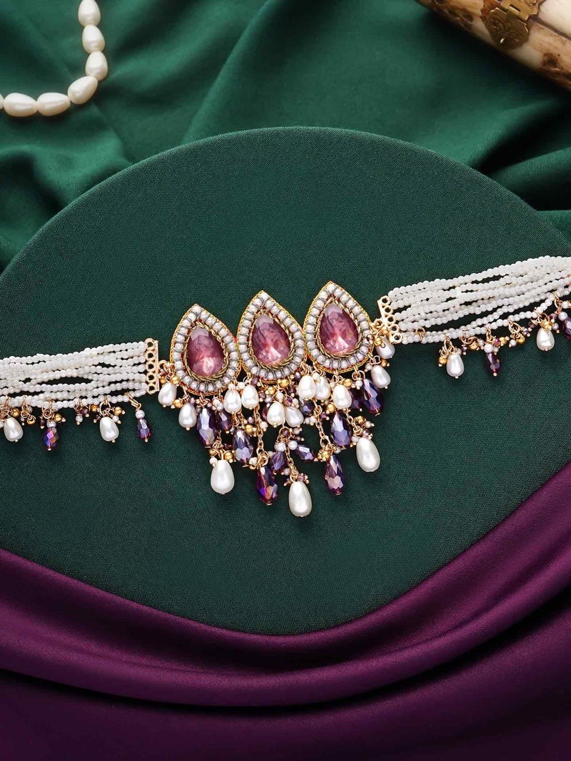 SANJOYA by EVERSTYLISH Embroidered Choker Necklace for Women | Stone, Beads & Pearl Statement Neckpiece | Ethnic Jewelry for Weddings, Festivals & Special Occasions - Image 2