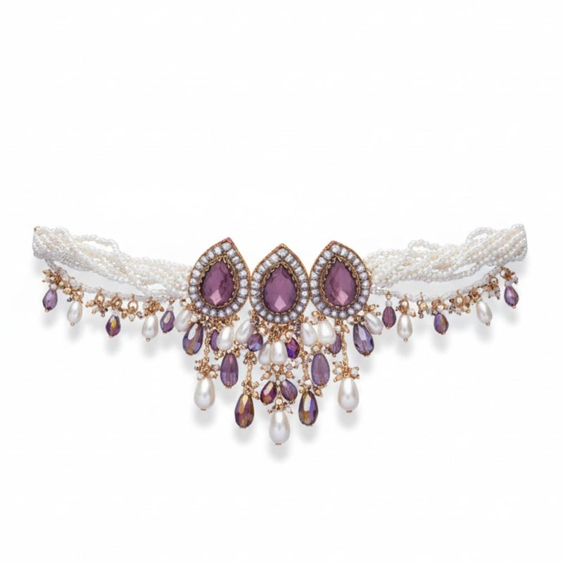 SANJOYA by EVERSTYLISH Embroidered Choker Necklace for Women | Stone, Beads & Pearl Statement Neckpiece | Ethnic Jewelry for Weddings, Festivals & Special Occasions - Image 5