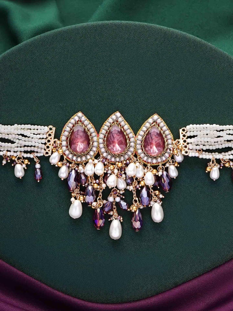 SANJOYA by EVERSTYLISH Embroidered Choker Necklace for Women | Stone, Beads & Pearl Statement Neckpiece | Ethnic Jewelry for Weddings, Festivals & Special Occasions - Image 4