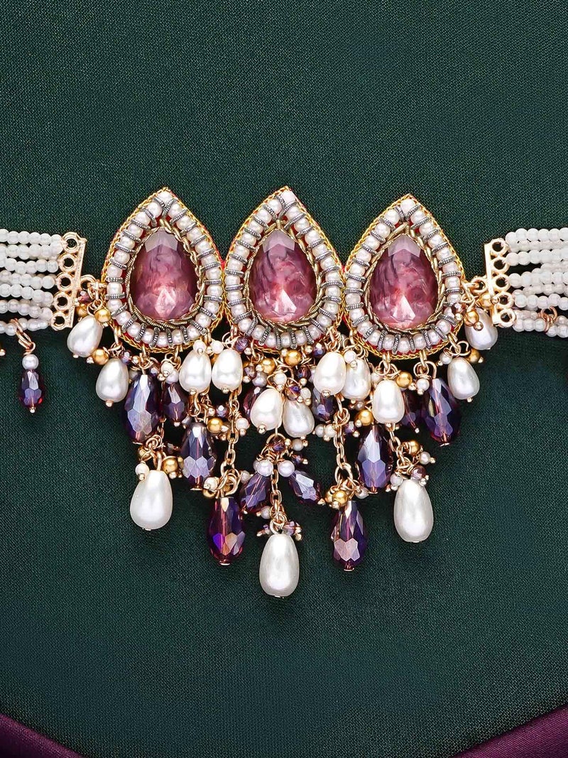 SANJOYA by EVERSTYLISH Embroidered Choker Necklace for Women | Stone, Beads & Pearl Statement Neckpiece | Ethnic Jewelry for Weddings, Festivals & Special Occasions - Image 3