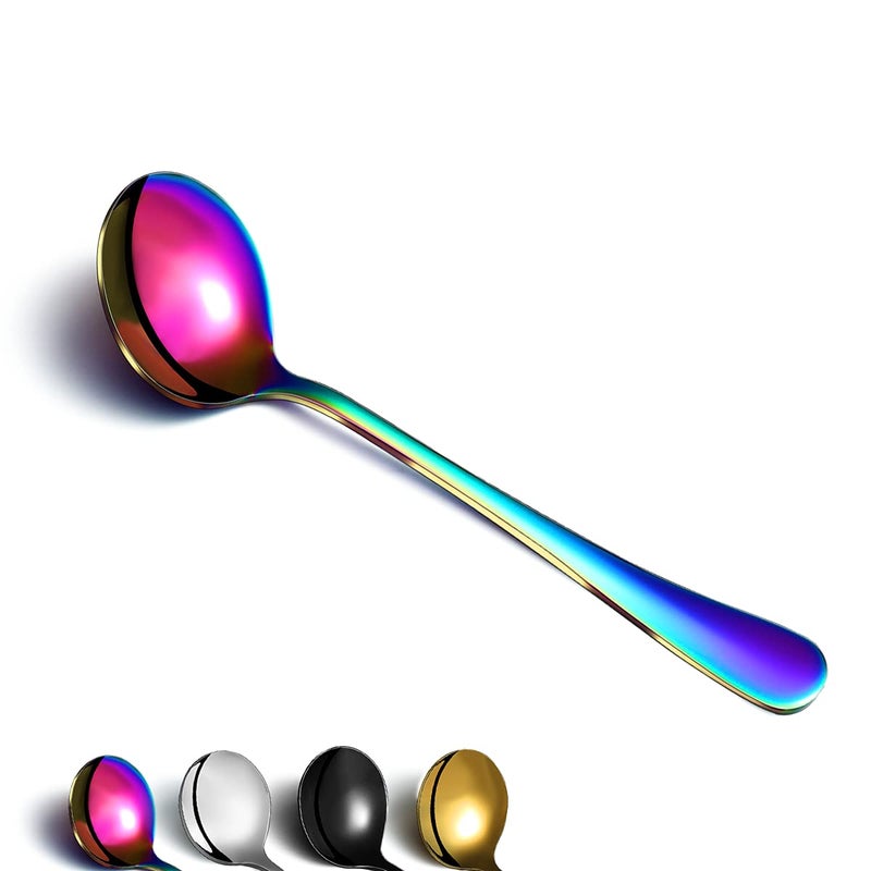Rainbow Soup Spoon of 12 Berglander 75 Stainless Steel Titanium Plating Shiny Mutilcolor Round Spoons Silverware Colorful Table Spoon Table Spoons Set Sturdy Easy To Clean Dishwasher Safe