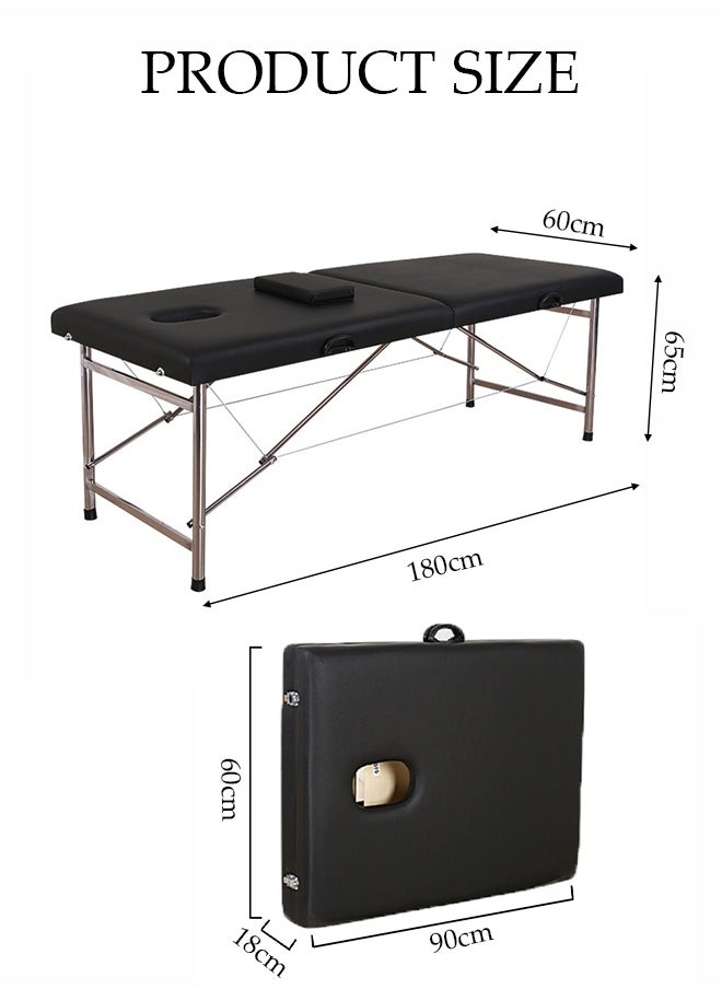DUNISO Portable Massage Table,Foldable Professional Massage Tables with Pillow,SPA Bed with Stainless Steel Frame 2 Fold for SPA Salon Tattoo Massage Therapeutic Treatment,Black  - Image 2