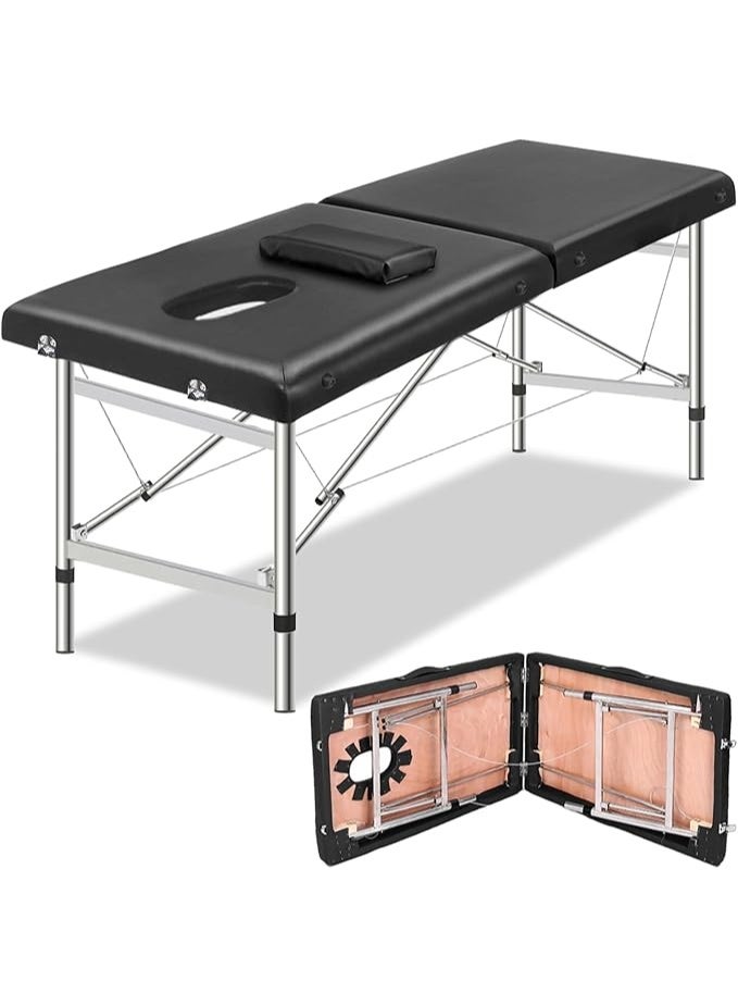 DUNISO Portable Massage Table,Foldable Professional Massage Tables with Pillow,SPA Bed with Stainless Steel Frame 2 Fold for SPA Salon Tattoo Massage Therapeutic Treatment,Black  - Image 1