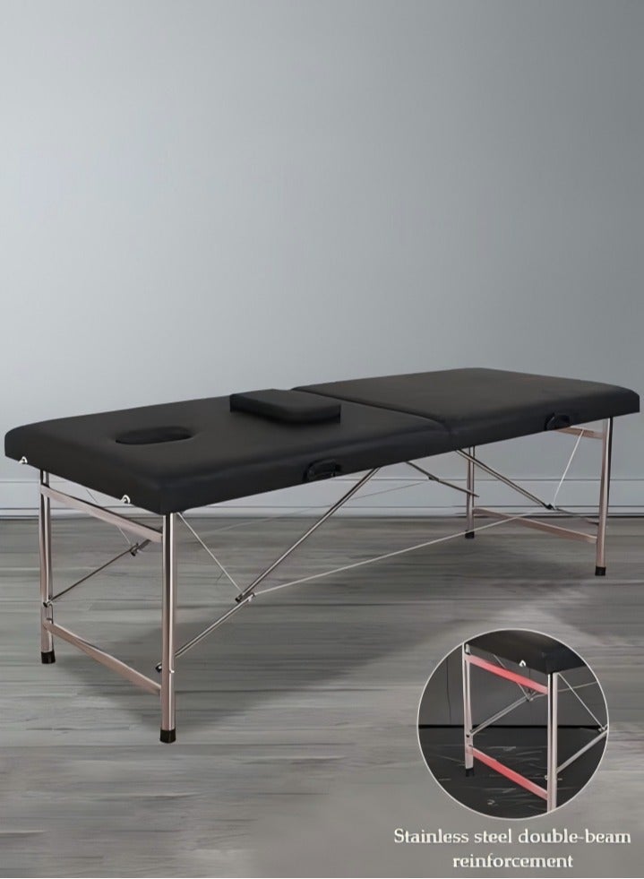 DUNISO Portable Massage Table,Foldable Professional Massage Tables with Pillow,SPA Bed with Stainless Steel Frame 2 Fold for SPA Salon Tattoo Massage Therapeutic Treatment,Black  - Image 2