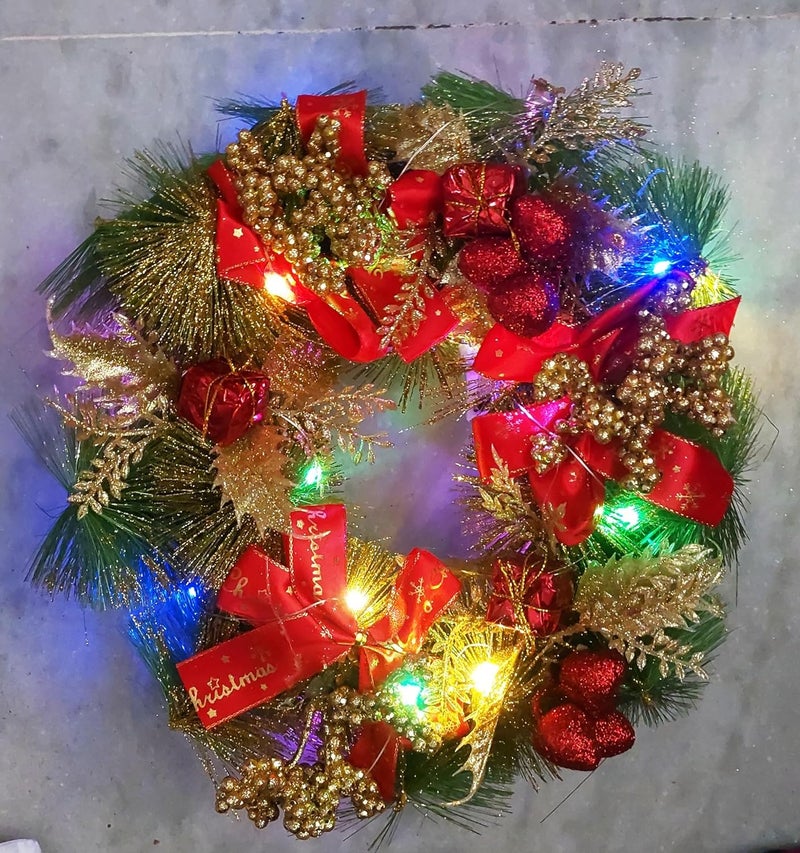 Partunay1 Pcs Light Up Pine Red Bow Wreath Xmas Christmas Front Door Wall Decoration Christmas Wreath Christmas Decoration Item - Image 1